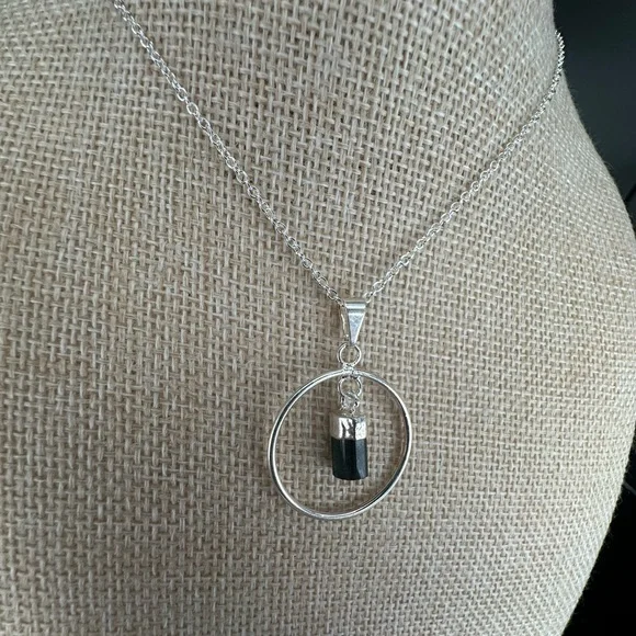 Silver and Tourmaline Hoop Pendant on Silver Plated Box Chain - Picture 10 of 10